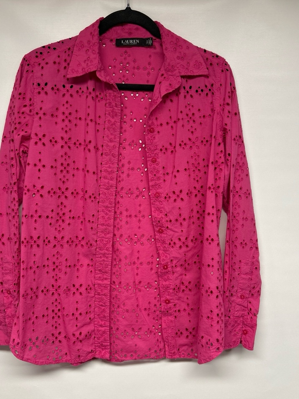 Ralph Lauren Hot Pink Eyelet Button-Down Shirt